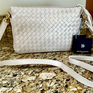BOTTEGA GIOTTI Unique Woven Leather Texture Crossbody Bag, Bone/Cream Color NEW